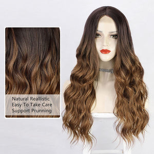 Isabella Long & Wavy Brown Highlights Middle Part Synthetic Wig