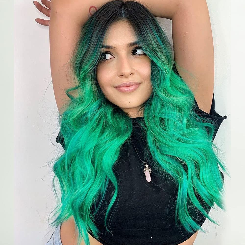 Cleo Green Long Wavy Ombre Middle Part Synthetic Wig