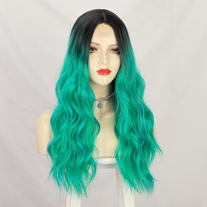 Cleo Green Long Wavy Ombre Middle Part Synthetic Wig