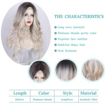 Load image into Gallery viewer, Ombre Platinum Blonde 24 Inches Long Wavy Middle Part Synthetic Wig