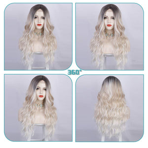 Ombre Platinum Blonde 24 Inches Long Wavy Middle Part Synthetic Wig