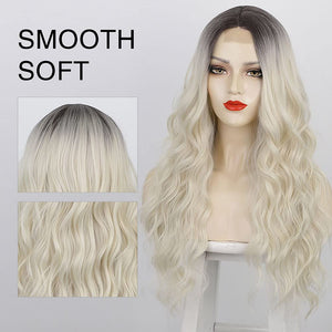 Platinum Blonde Long & Wavy Middle Part Synthetic Wig