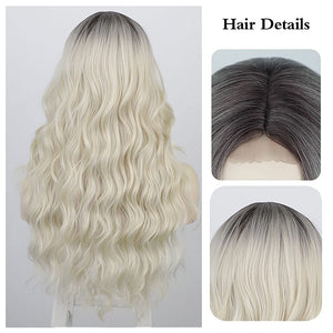 Platinum Blonde Long & Wavy Middle Part Synthetic Wig