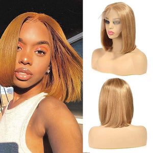 Honey Blonde Human Hair 4x4 Lace Front Bob Wig