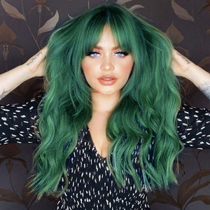 Mermaid Green Kassandia Long Beachwave Synthetic Wig with Bangs
