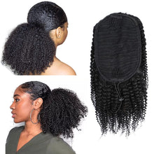 Load image into Gallery viewer, Yasmin 10-18 Inches Naomi Kinky Curly Black Drawstring Human Hair Ponytail Extension