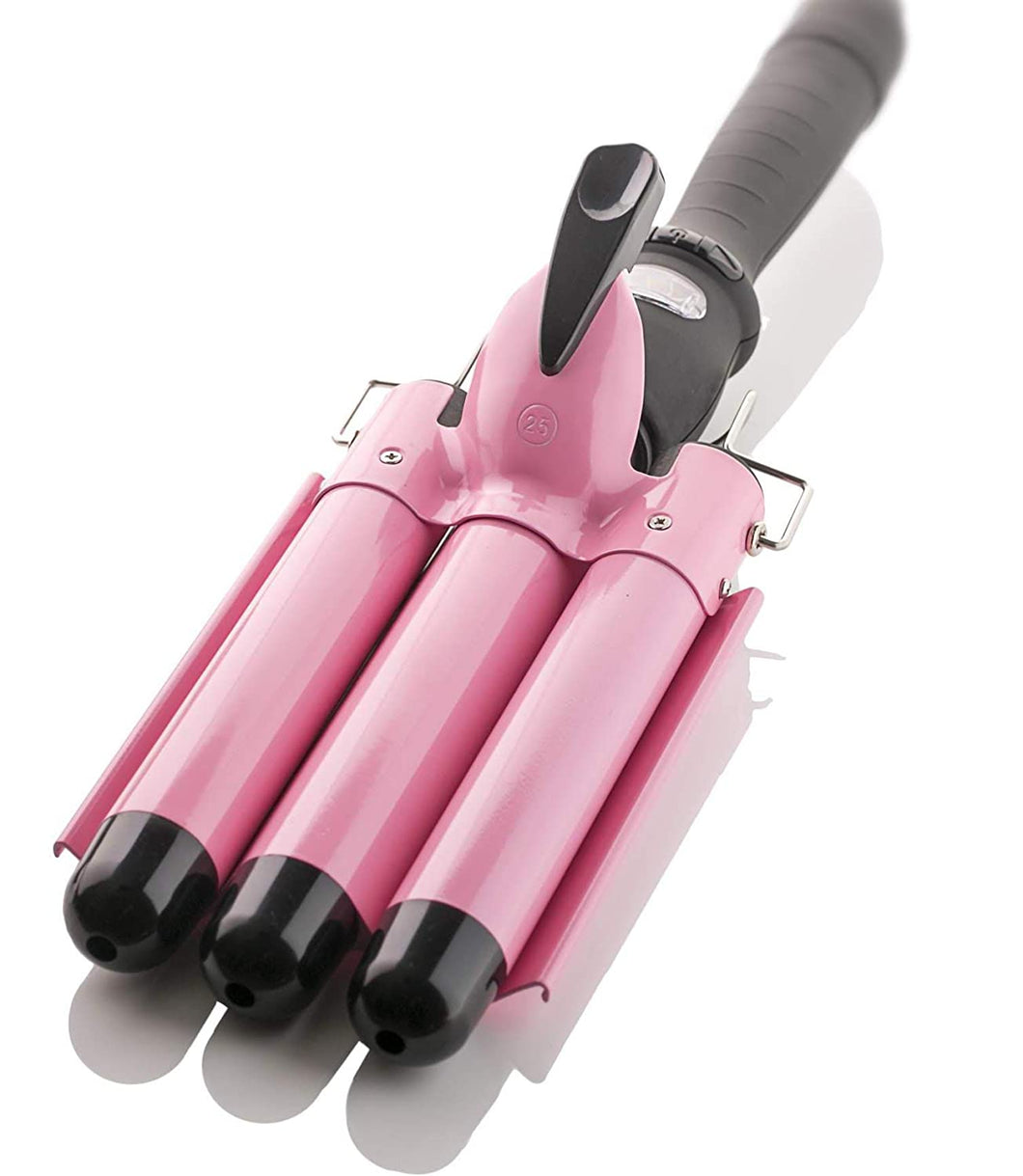 Three Barrel Curling Iron Wand with LCD Temperature Display