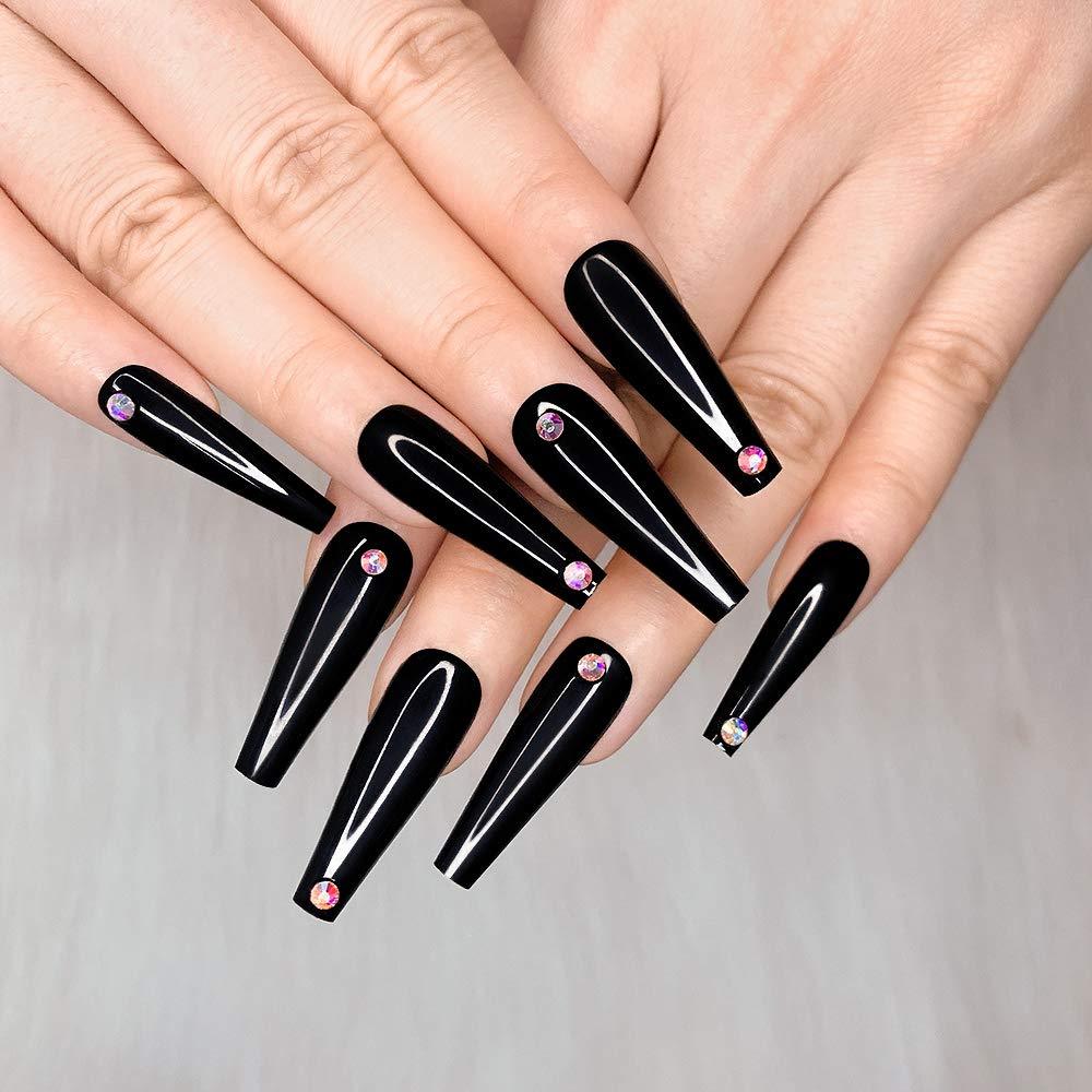 Glossy Matte Black Coffin Shape Press - On Nails