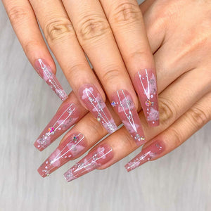 Pink Cloud 9 Coffin Shape Press -On Nails