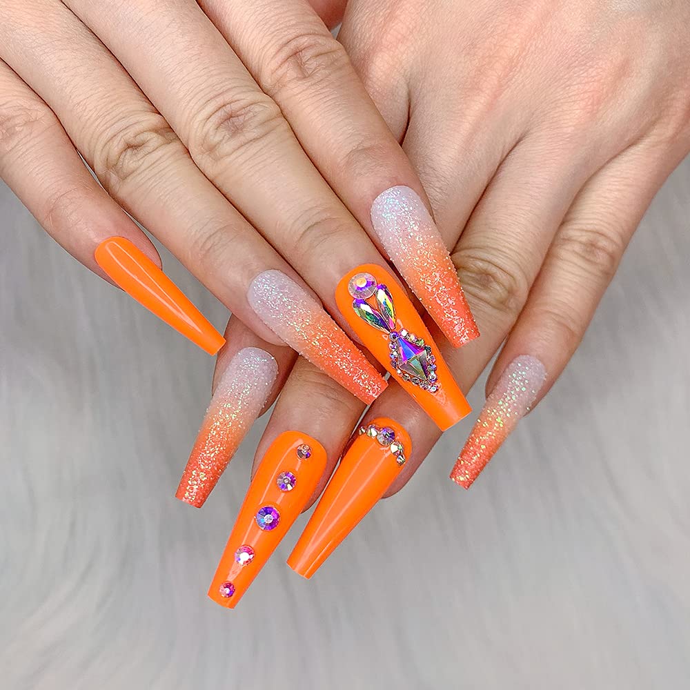 Orange & White Ombre Sparkle Press-On Nails