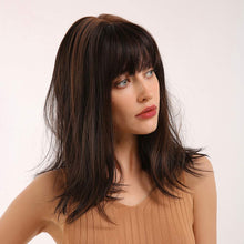 Load image into Gallery viewer, Penny Brown With Highlights Synthetic Bang Hair Wig