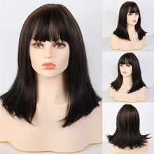 Load image into Gallery viewer, Penny Brown With Highlights Synthetic Bang Hair Wig