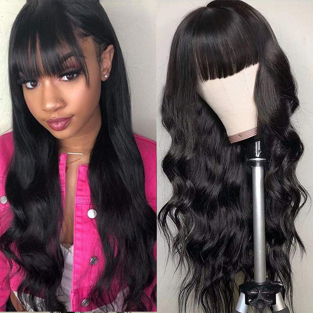 Claire Natural Black 16-26 Inches Body Wave Lace Front Human Hair With Bangs