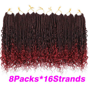 Red Bohemian 1B/BUG Goddess Box Braids Crochet with Curly Ends Hair Extension