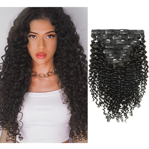 Mrs. Woods #1B Curly Human Hair Clip-ins Extension