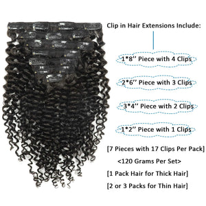 Mrs. Woods #1B Curly Human Hair Clip-ins Extension