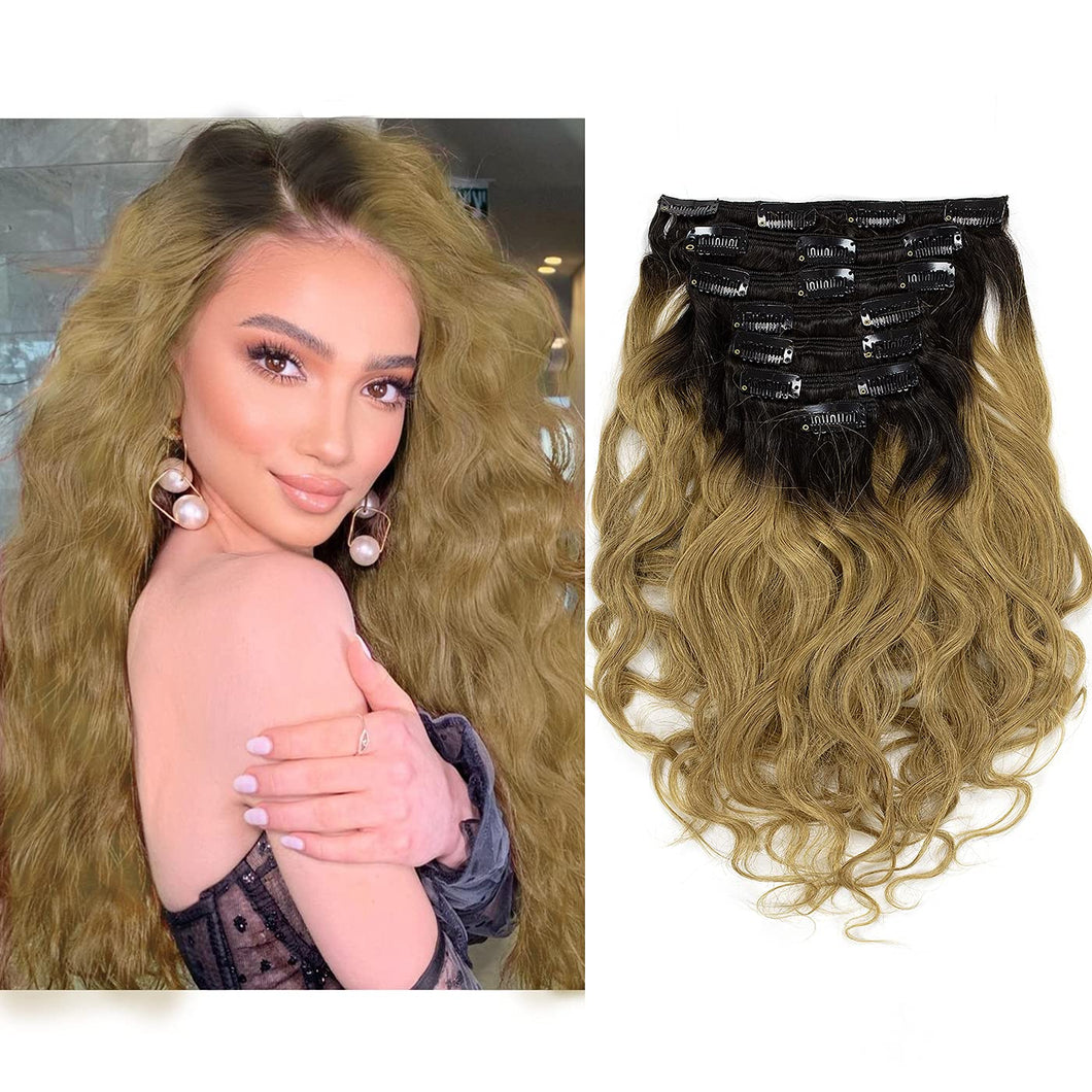 Dirty Blonde #T1B/27 Curly Clip Human Hair Extension