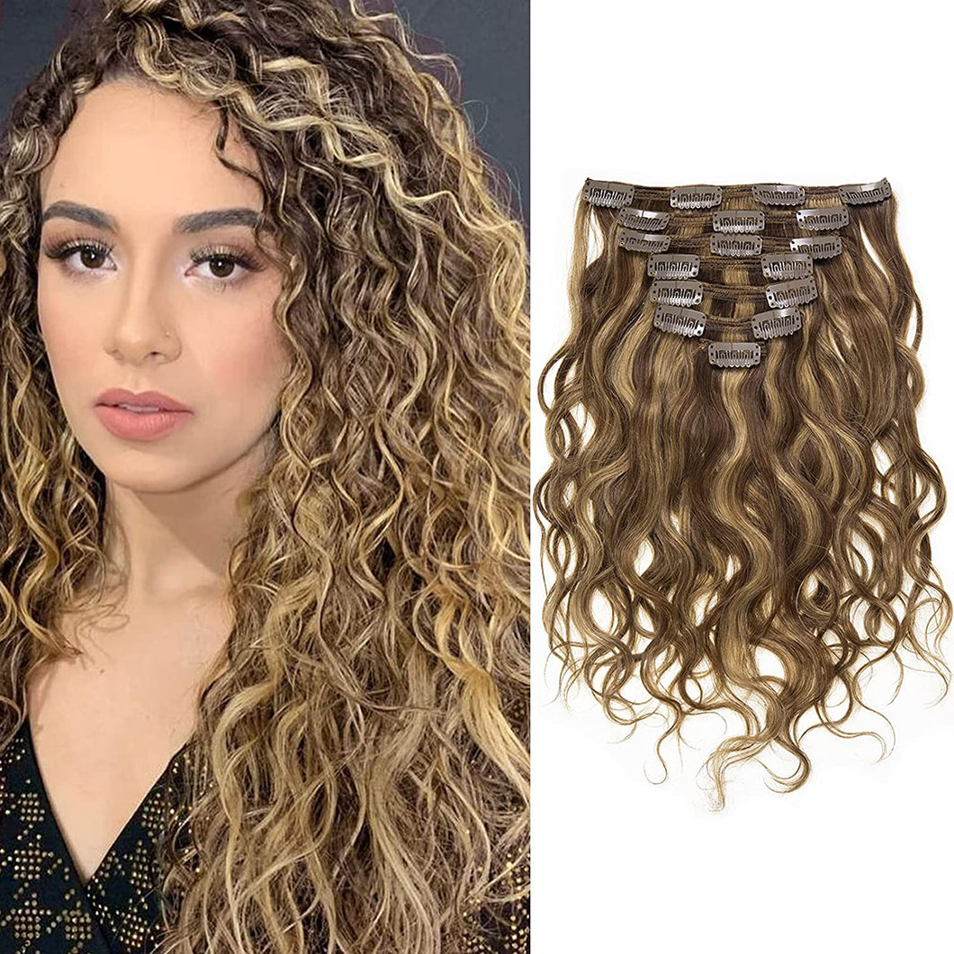 Natalia Natural Wave #P4/27 Curly Clip Human Hair Extension