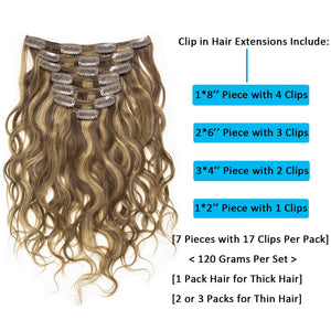 Maria Natural Wave #P4/27 Curly Clip Human Hair Extension