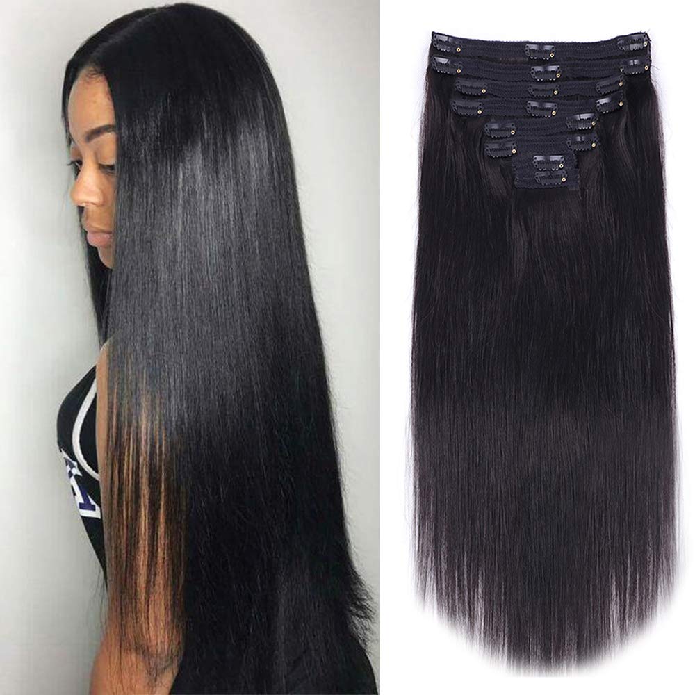 Jordyn Natural Black 14-22 Inches Straight Clip-in Human Hair Extension, 8Pcs 18Clips