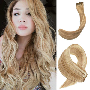 Strawberry Blonde Balayage Silky Straight Human Hair Clip-In Extensions