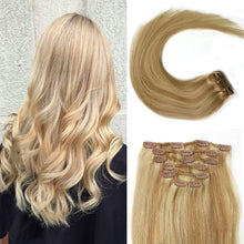Load image into Gallery viewer, Zoe Blonde With Highlights Silky Straight Human Hair Clip-In Extensions