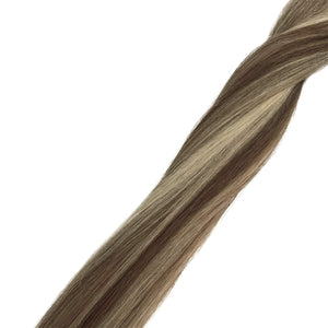 Brown Chestnut With Blonde Highlights Silky Straight Human Hair Clip-In Extensions