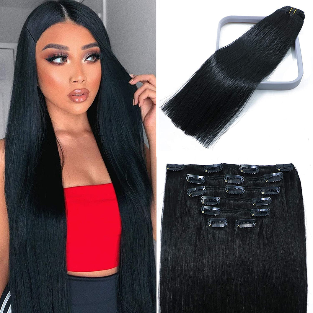 Jet Black Straight Human Hair Clip-in Hair Extensions