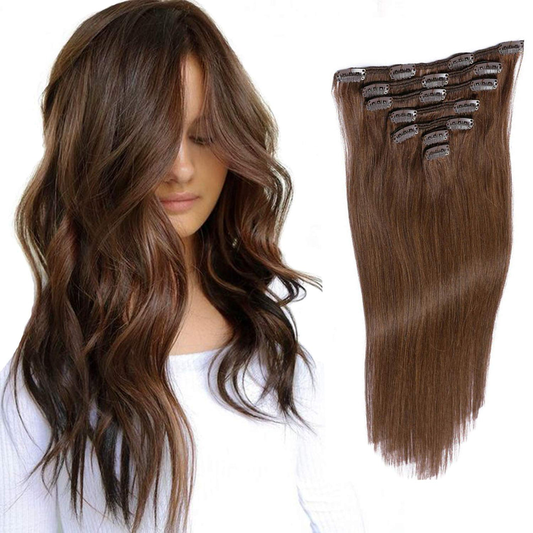 Medium Brown Allison Straight Human Hair Clip-In Extensions