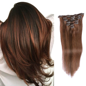 Malia Auburn Brown Human Hair Clip-In Extensions