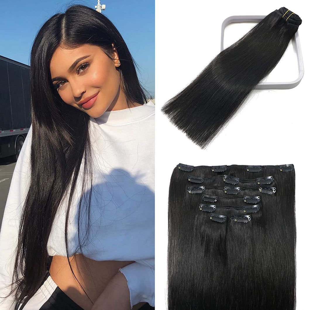 Jet Black Straight Nadia Human Hair Clip-in Extensions