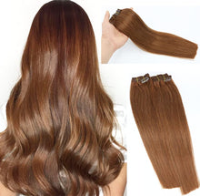 Load image into Gallery viewer, Reddish Brown Straight Human Hair Clip-in Hair Extensions