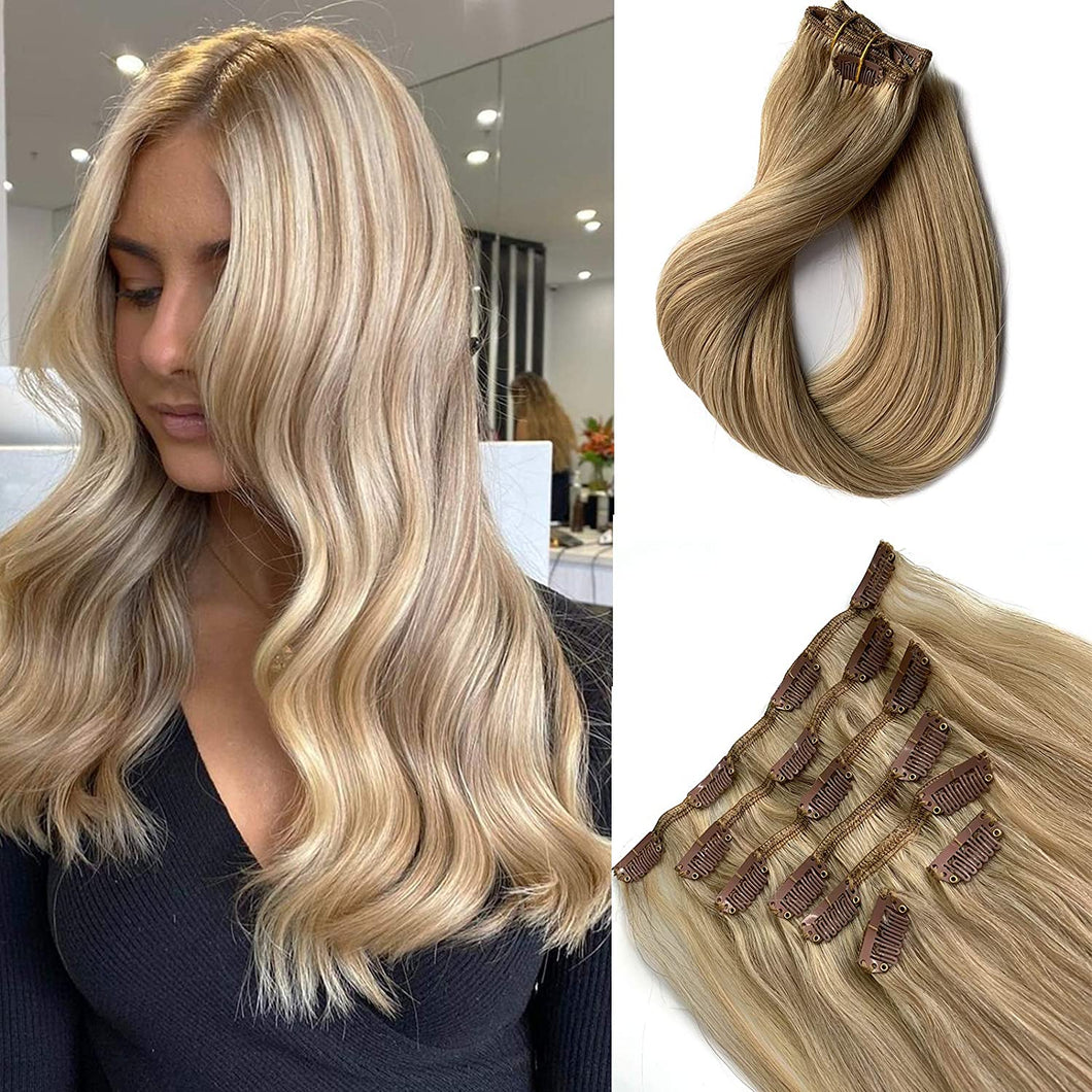 Blonde Bombshelle With Highlights Silky Straight Human Hair Clip-In Extensions