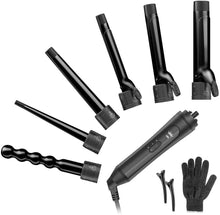 Load image into Gallery viewer, Black 6-IN-1 Professional Curling Wand Set