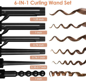 Black 6-IN-1 Professional Curling Wand Set