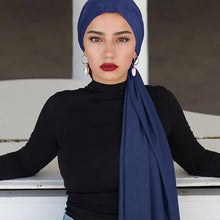 Load image into Gallery viewer, Turban Scarf Dark Blue Long Hair Scarf Hijab Shawl