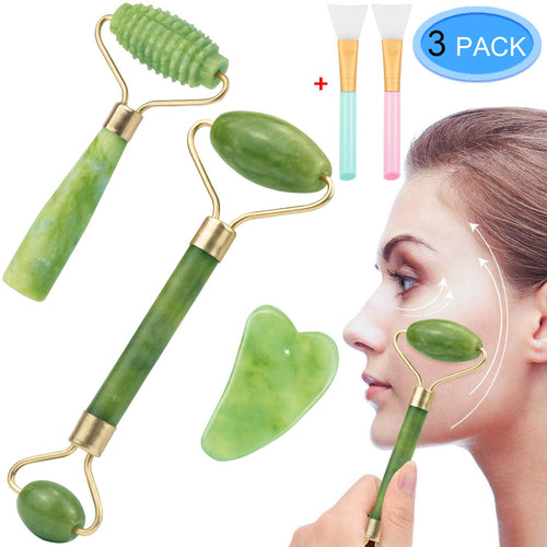 Green Jade Gua Sha Facial Roller Massaging Tool Set
