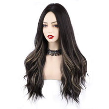 Load image into Gallery viewer, Dark Brown w/ Highlights Long Wavy Synthetic Wig