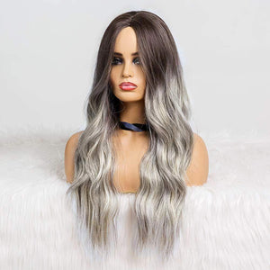 Millie Grey Hihglights Middle Part Long Wavy Synthetic Wig