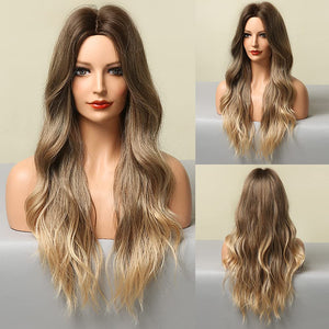 Ava Blonde Highlights Long Wavy Synthetic Wig
