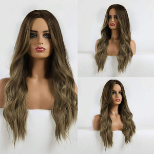 Sophie Dark Brown With Highlights Ombre Wavy Synthetic Wig