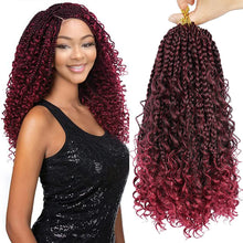 Load image into Gallery viewer, Red Bohemian 1B/BUG Goddess Box Braids Crochet with Curly Ends Hair Extension