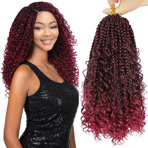 Red Bohemian 1B/BUG Goddess Box Braids Crochet with Curly Ends Hair Extension