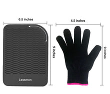 Load image into Gallery viewer, Black Heat Resistant Mat for Hair Styling Tools, 9&quot; x 6.5&quot; with Heat Resistant Glove