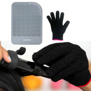Gray Heat Resistant Mat for Hair Styling Tools, 9" x 6.5" with Heat Resistant Glove