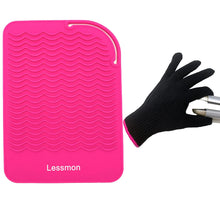 Load image into Gallery viewer, Pink Heat Resistant Mat for Hair Styling Tools, 9&quot; x 6.5&quot; with Heat Resistant Glove