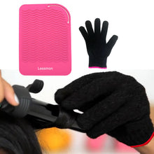 Load image into Gallery viewer, Pink Heat Resistant Mat for Hair Styling Tools, 9&quot; x 6.5&quot; with Heat Resistant Glove