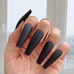 Black Matte Coffin Shape Press On Nails