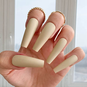 Brown Shades Of Nude Matte Coffin Shape Press On Nails