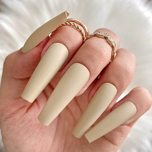Brown Shades Of Nude Matte Coffin Shape Press On Nails